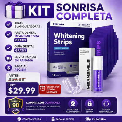 Tiras blanqueadoras de dientes moradas  ⭐⭐⭐⭐⭐ 4.8/5 +10.000 clientes satisfechos