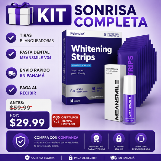 Tiras blanqueadoras de dientes moradas