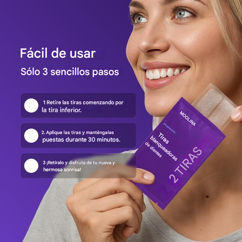 Tiras blanqueadoras de dientes moradas